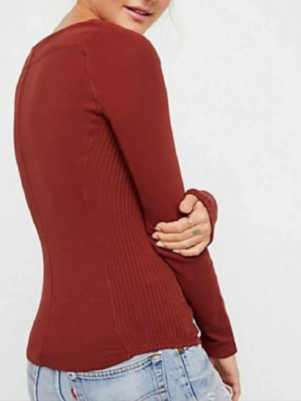 Free People- Looking Back. Rust Long Sleeve Top. Sz XS.
